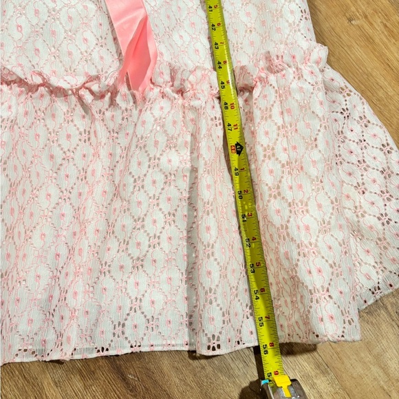 Vintage Woman’s Dress 70’s Pink Ruffle Lace Empire Waist Maxi With Satin Ribbon - Picture 8 of 9